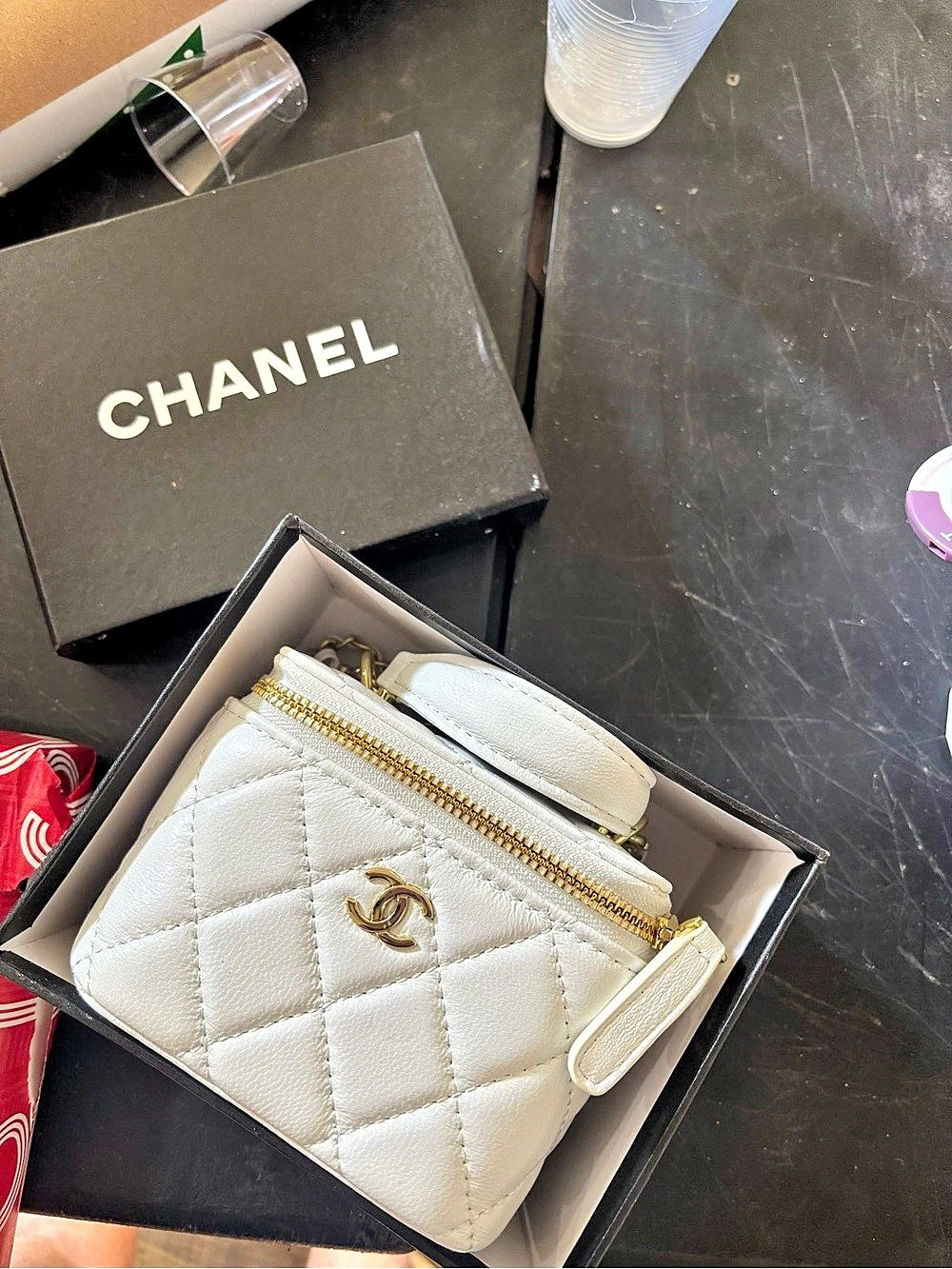Chanel Quilted Cosmetic Case White & Gold